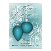 Frosted Flourishes Teal Winter Holiday Card