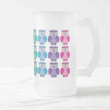 Frosted Glass - Cute Rainbow Owl Pattern Coffee Mug