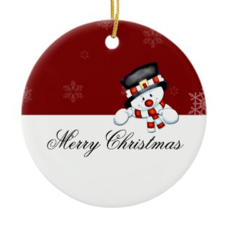 Frostie on Red with White Snowflakes Christmas Ornament