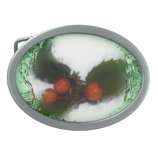 Frosty Green Christmas Holly Belt Buckles