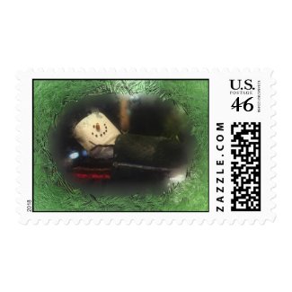 Frosty Green S'mores Snowman Postage Stamps
