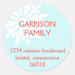 Frosty snowflake blue custom holiday address label round stickers