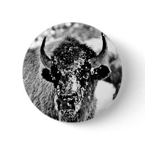 Frosty Yellowstone Bison Pinback Button