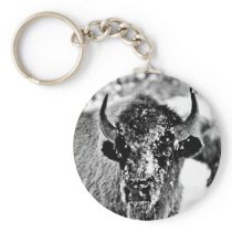 Frosty Yellowstone Bison Keychain