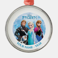 Frozen Group Personalized Round Metal Christmas Ornament