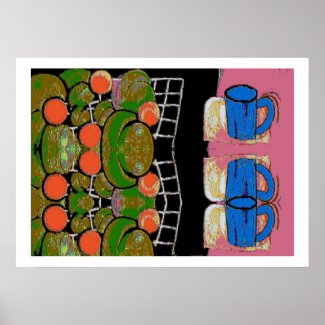 Fruit and Blue Mugs, Matisse Style print