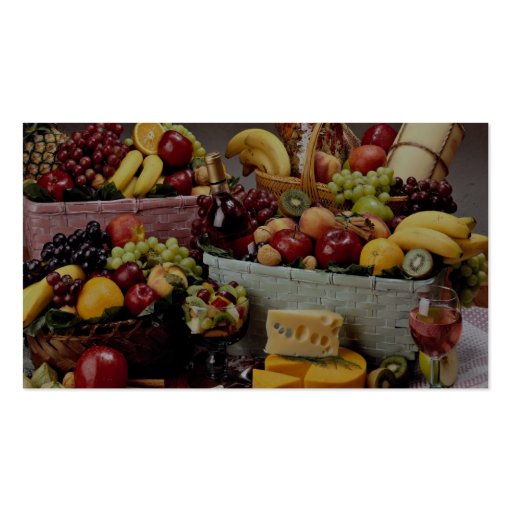 Fruit baskets, mixed fruit and cheeses business cards (back side)