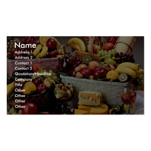 Fruit baskets, mixed fruit and cheeses business cards