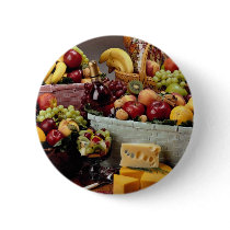 Fruit baskets, mixed fruit and cheeses pinback buttons