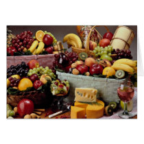 Fruit baskets, mixed fruit and cheeses card