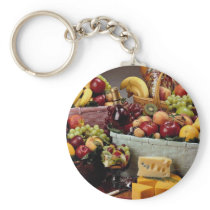 Fruit baskets, mixed fruit and cheeses key chains
