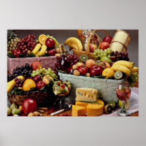 Fruit baskets, mixed fruit and cheeses print