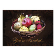 Fruit of the Spirit, Painted Brown Basket Custom Announcements