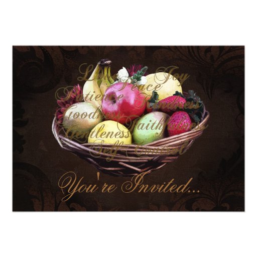 Fruit of the Spirit, Painted Brown Basket Custom Announcements