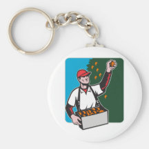 Fruit Picker With Basket Retro Woodcut Keychains