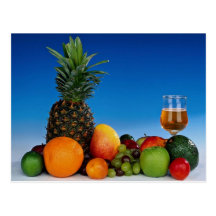 Fruit varieties and juice post card