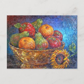 Fruits and Sunflower Painting Art - Multi postcard