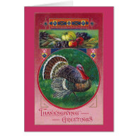 Fruits and Turkey Vintage Thanksgiving Greeting Cards