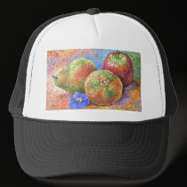 Fruits Apple Pear Mandarin Painting Art - Multi hats
