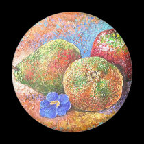 Fruits Apple Pear Mandarin Painting Art - Multi magnets