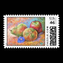 Fruits Apple Pear Mandarin Painting Art - Multi stamps