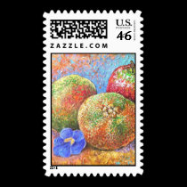 Fruits Apple Pear Mandarin Painting Art - Multi stamps