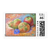 Fruits Apple Pear Mandarin Painting Art - Multi Postage Stamps