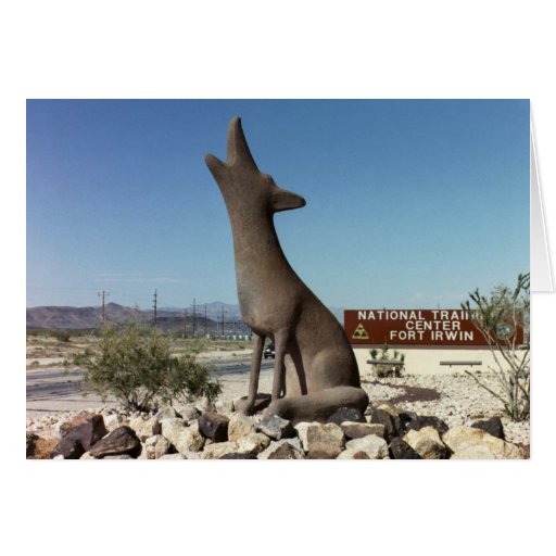 Ft Irwin front gate coyote statue card