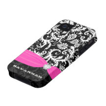 Fuchsi White Plus Any Color Damask Printed Crystal Case-Mate iPhone 4 Case
