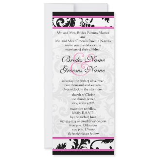 Fuchsia 9x4 Damask Swirls Wedding Invitation invitation