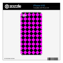 Fuchsia and Black Diagonal Checkerboard Design Decals For iPhone 4S