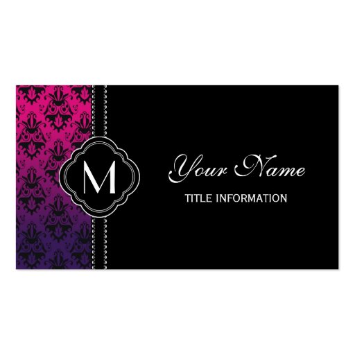 Fuchsia and Purple Damask Pattern Business Card Templates