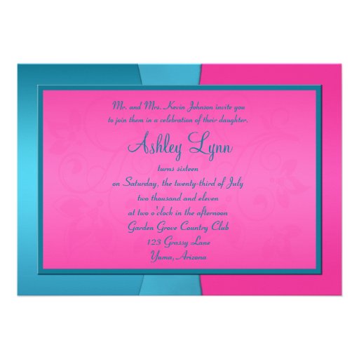 Fuchsia and Turquoise Sweet Sixteen Invitation