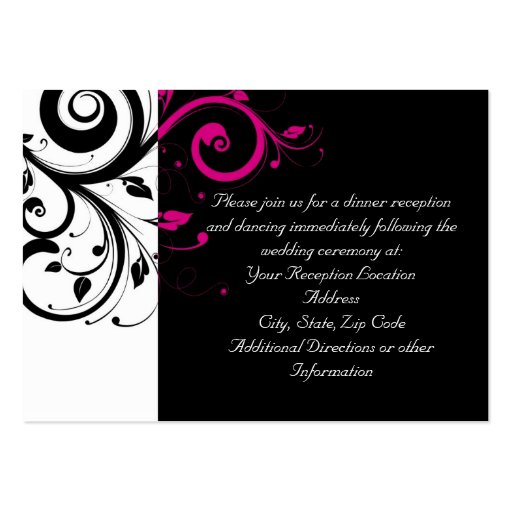 Fuchsia Black Reverse Swirl Reception and Map Card Business Card (front side)