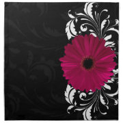 Fuchsia, Black/White Gerbera Daisy napkin