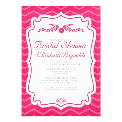 Fuchsia Chevron Stripes Bridal Shower Invitations