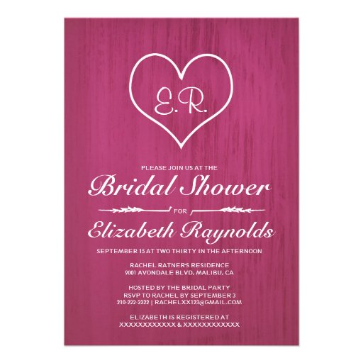 Fuchsia Country Bridal Shower Invitations