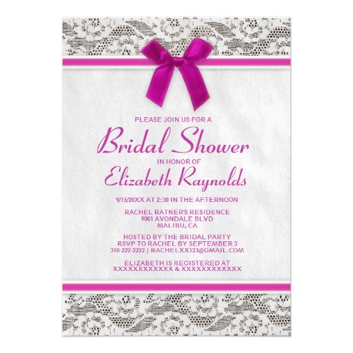 Fuchsia Country Lace Bridal Shower Invitations