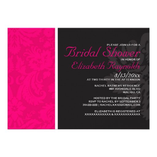Fuchsia Damask Bridal Shower Invitations