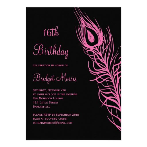 Fuchsia Feathers Sweet 16 Birthday Invitation