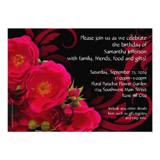 Fuchsia Garden Rose Women's 50th Birthday Party Personalized Invite