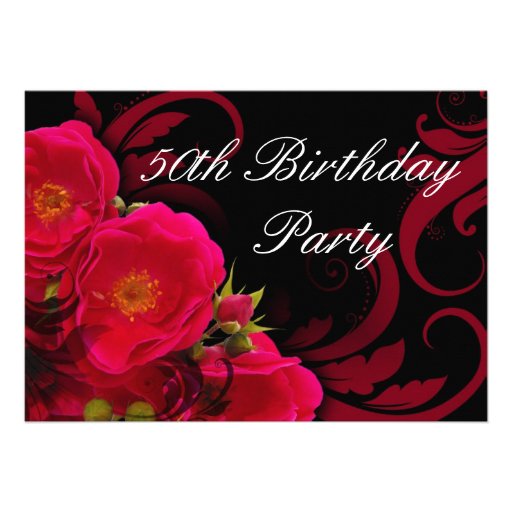 Fuchsia Garden Rose Women's 50th Birthday Party Personalized Invite