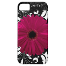 Fuchsia Gerbera Daisy with Black and White Swirl iPhone 5 Case