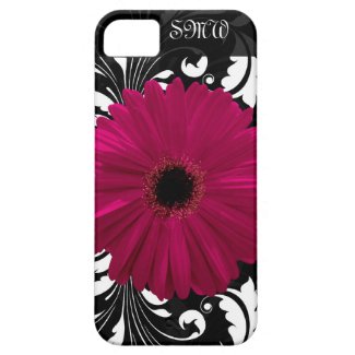 Fuchsia Gerbera Daisy with Black and White Swirl iPhone 5 Case