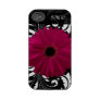 Fuchsia Gerbera Daisy with Black and White Swirl Iphone 4 Tough Case