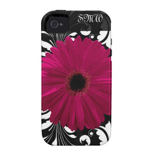 Fuchsia Gerbera Daisy with Black and White Swirl Case-Mate iPhone 4 Cases