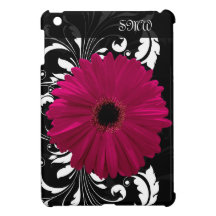 Fuchsia Gerbera Daisy with Black and White Swirl Case For The iPad Mini