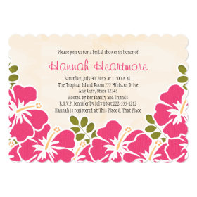 Fuchsia Hibiscus Hawaiian Themed Bridal Shower 5x7 Paper Invitation Card