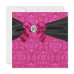 Fuchsia Hot Pink Black Damask Party Invitation
