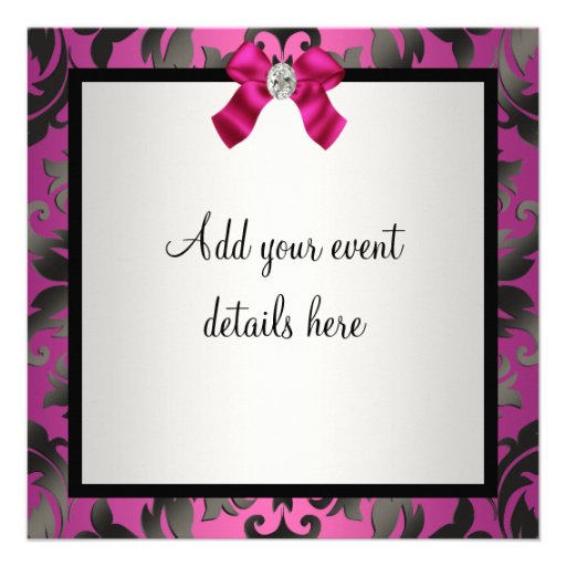 Fuchsia Hot Pink Black Damask Party Invitation